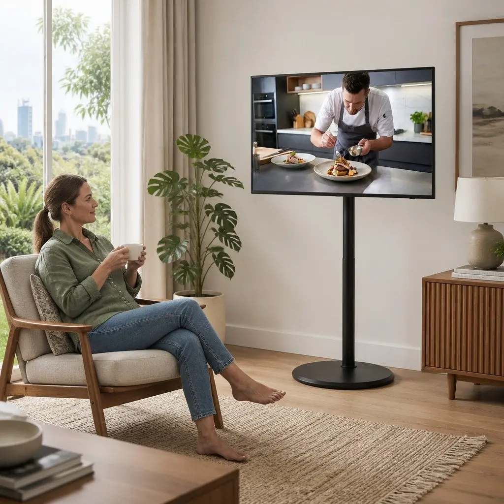 Mobile TV Stand MDF Steel 32-55 Inch Adjustable Height Tilt Black