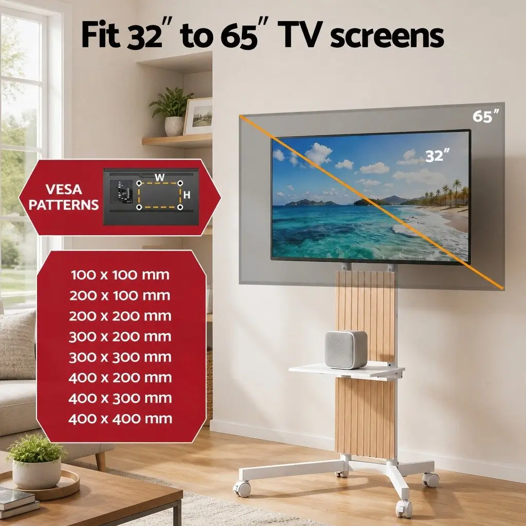 Mobile TV Stand for 32-65 Inch Displays
