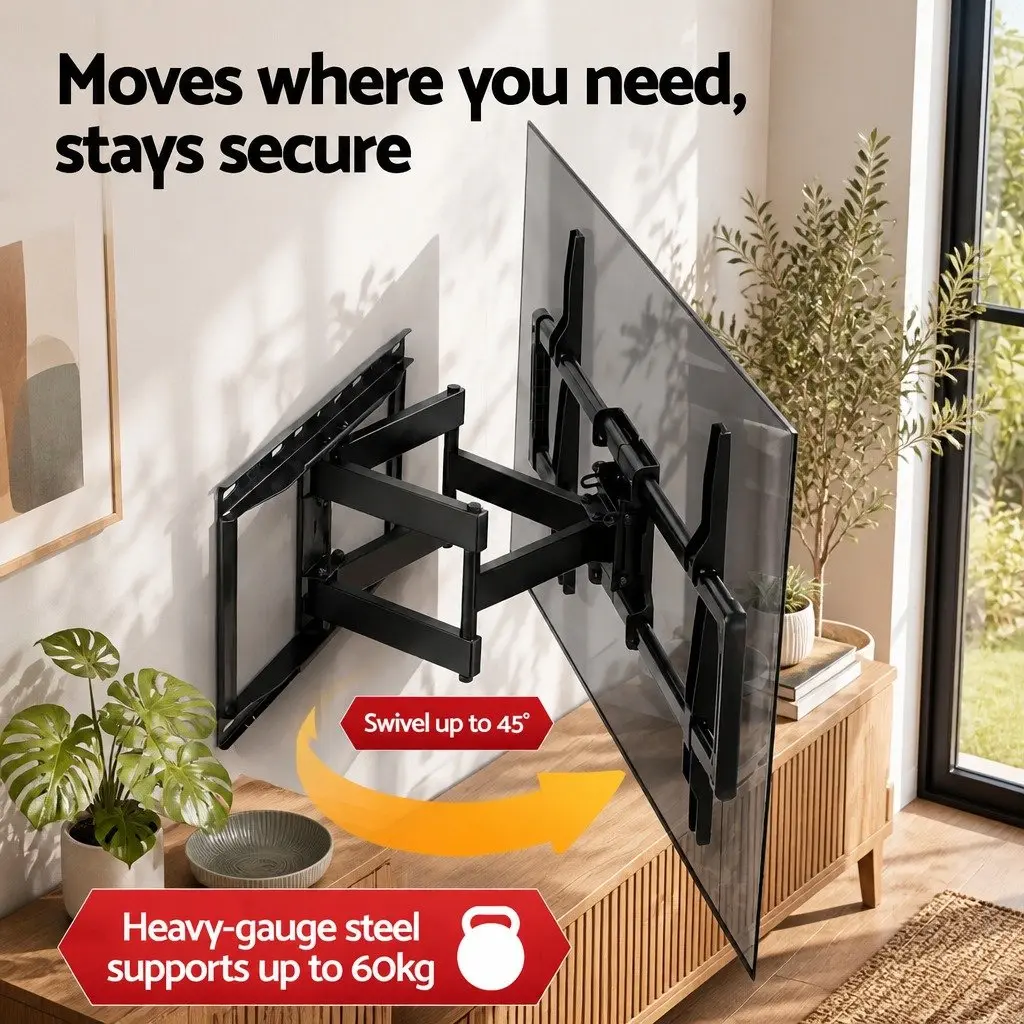 TV Wall Mount Bracket Heavy Duty Full Motion Swivel Tilt Extendable Black 37 to 85 Inch