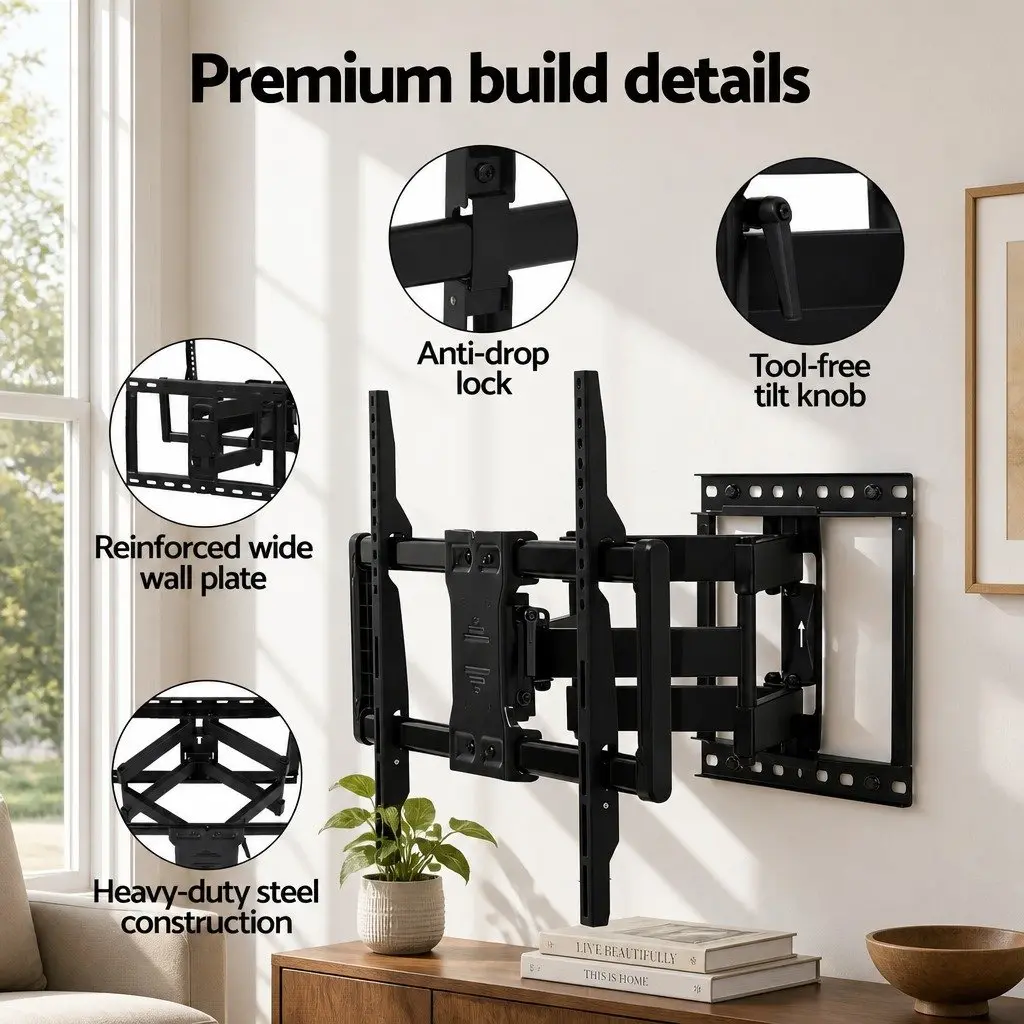 TV Wall Mount Bracket Heavy Duty Full Motion Swivel Tilt Extendable Black 37 to 85 Inch