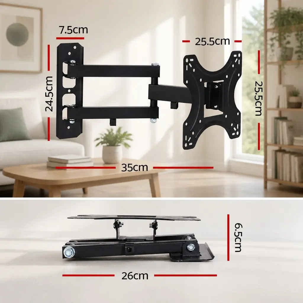 TV Wall Mount Bracket Powder-Coated Steel 17"-42" Full Motion Tilt Swivel Arm Black