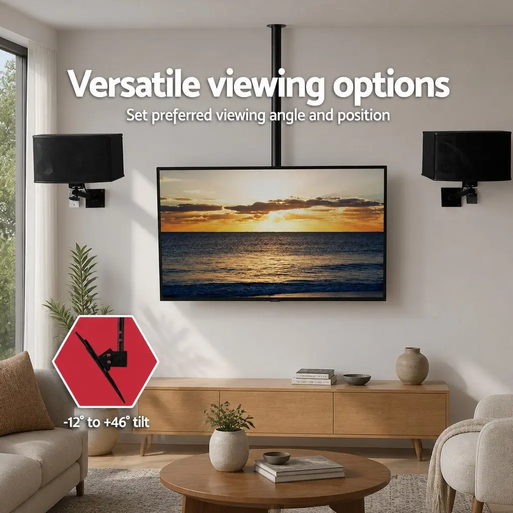 TV Ceiling Mount Bracket Iron 32"-75" Black Full Motion Tilt Rotation