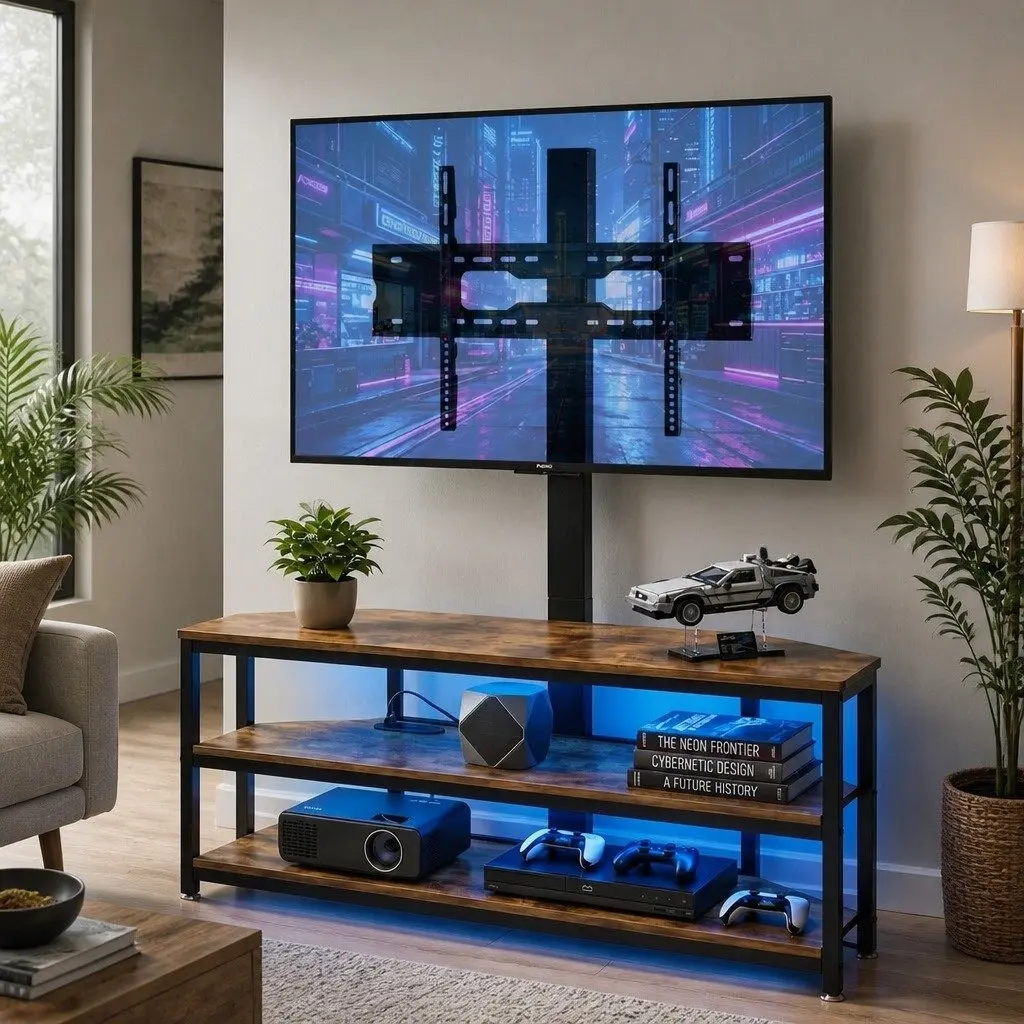 Corner TV Stand for 32-70 inch TVs with LED Lights
