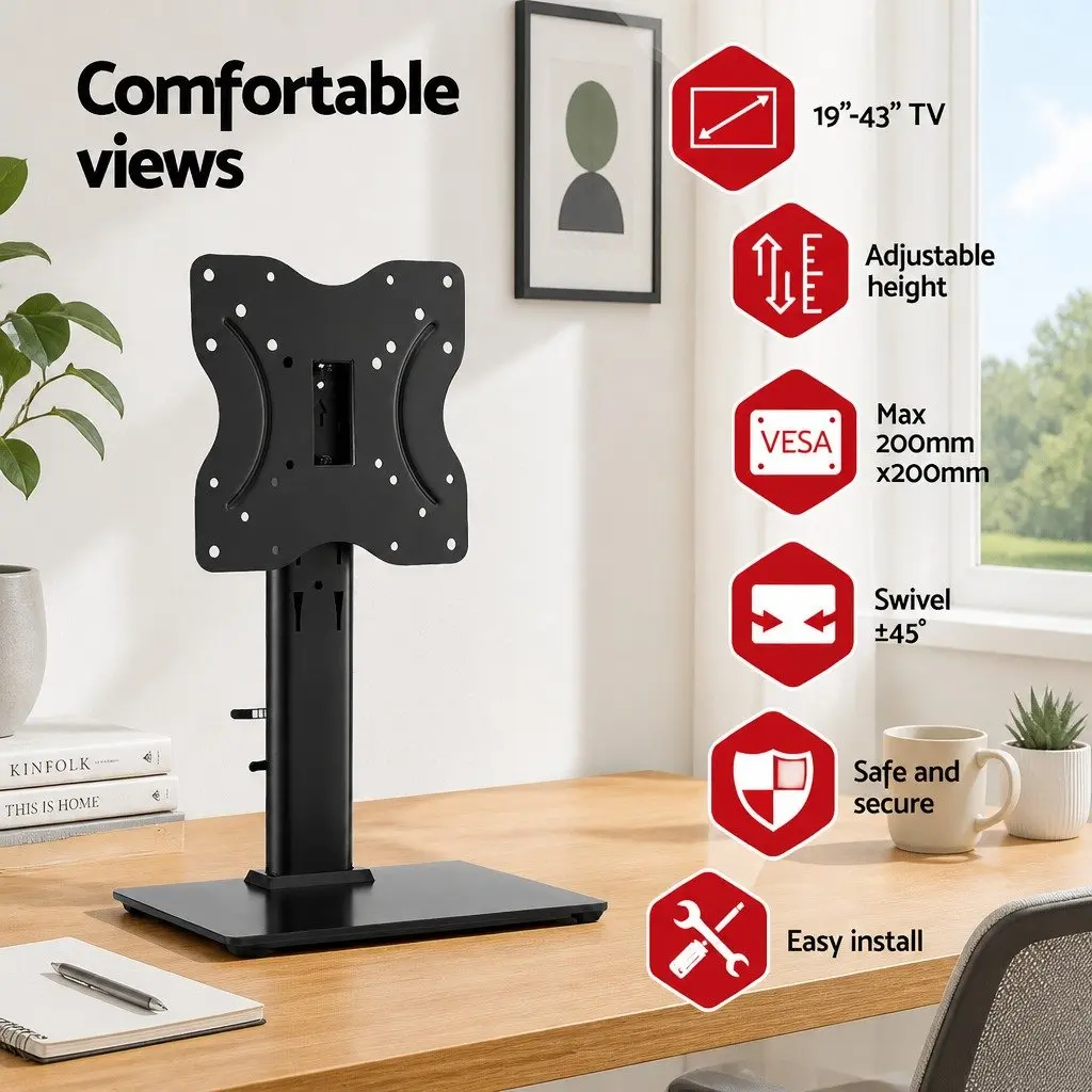TV Stand Bracket Steel Tempered Glass 19-43 inch Black