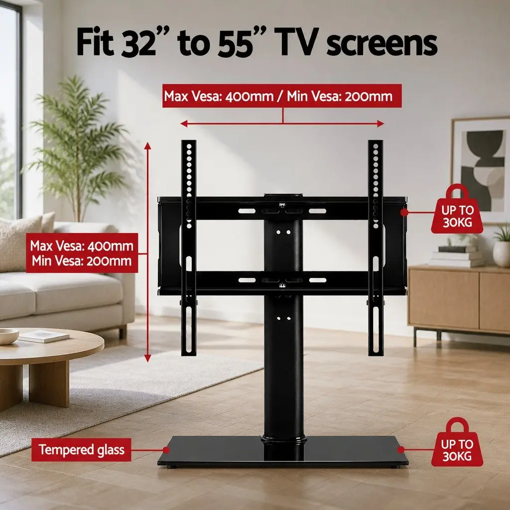 TV Stand Mount Bracket Metal Tempered Glass 32"-55" Black