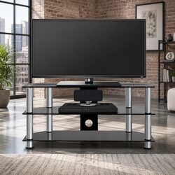 Sturdy 3-Tier TV Stand with Tempered Glass and Steel Frame