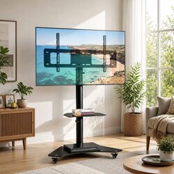 TV Stand Mount Bracket 40-100 Inch Universal Adjustable Height Swivel Wheels