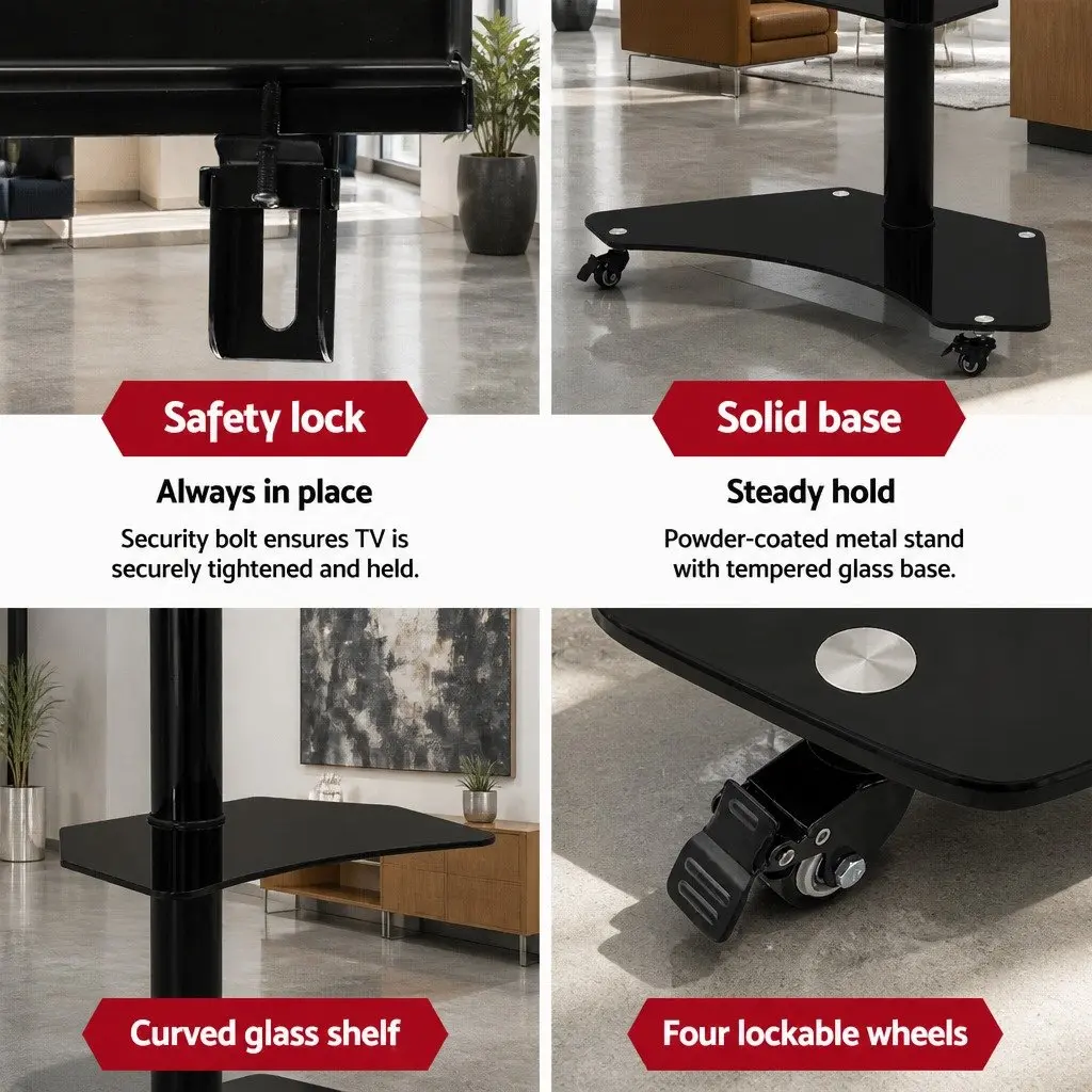 Mobile TV Stand Trolley Cart Aluminium Black Adjustable 32"-70