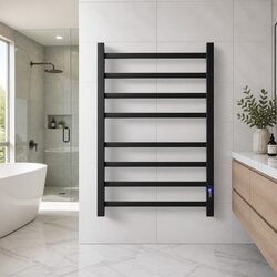 Heated Towel Rail 8 Square Bars Electric Warmer Rack with Timer Wall Mounted