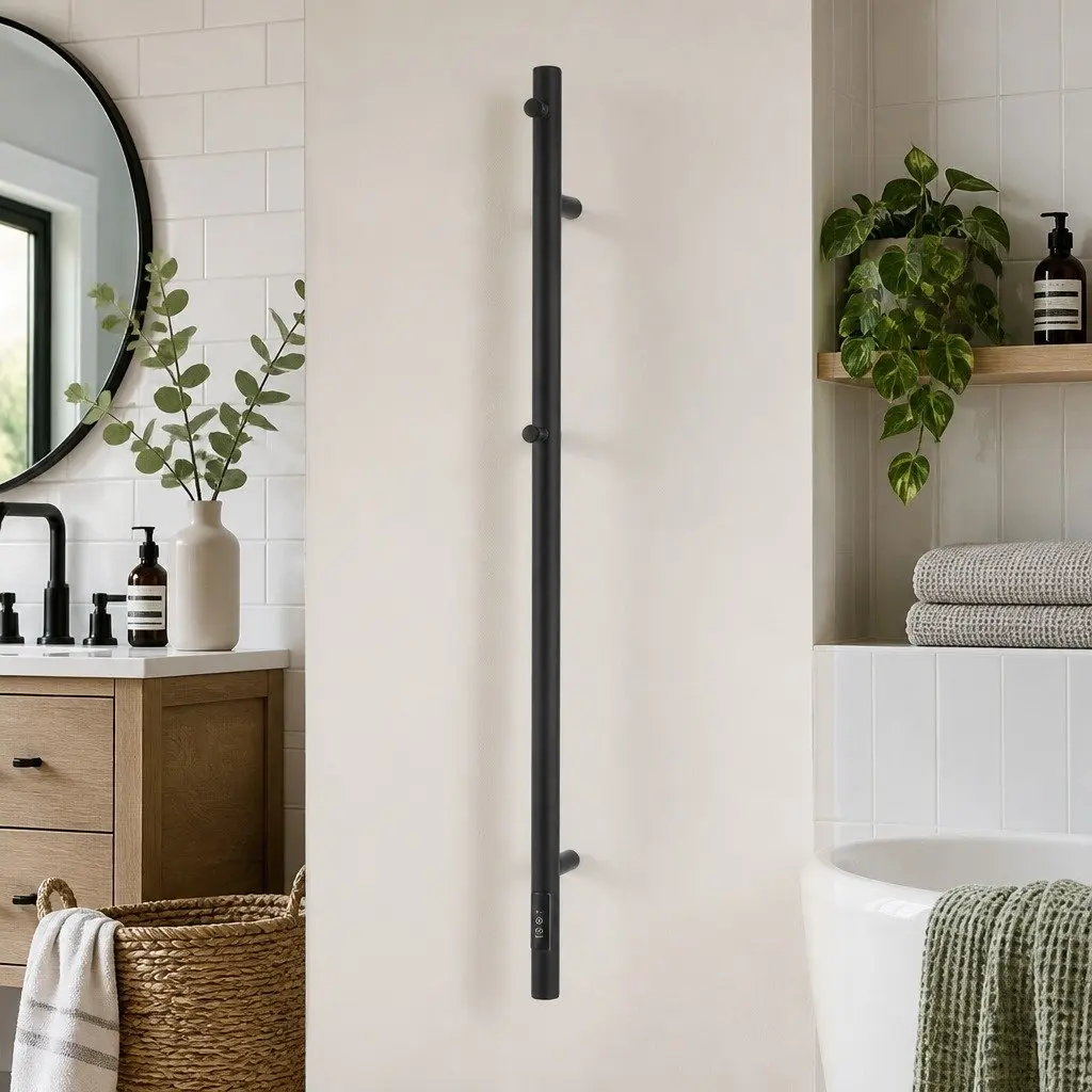 Heated Towel Rail Electric Warmer Rack Carbon Steel Wall-Mounted Black Single Bar
