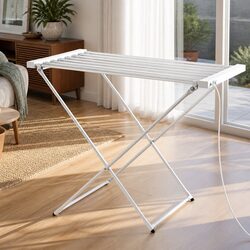 Silver Foldable Heated Towel Rail Electric Clothes Airer