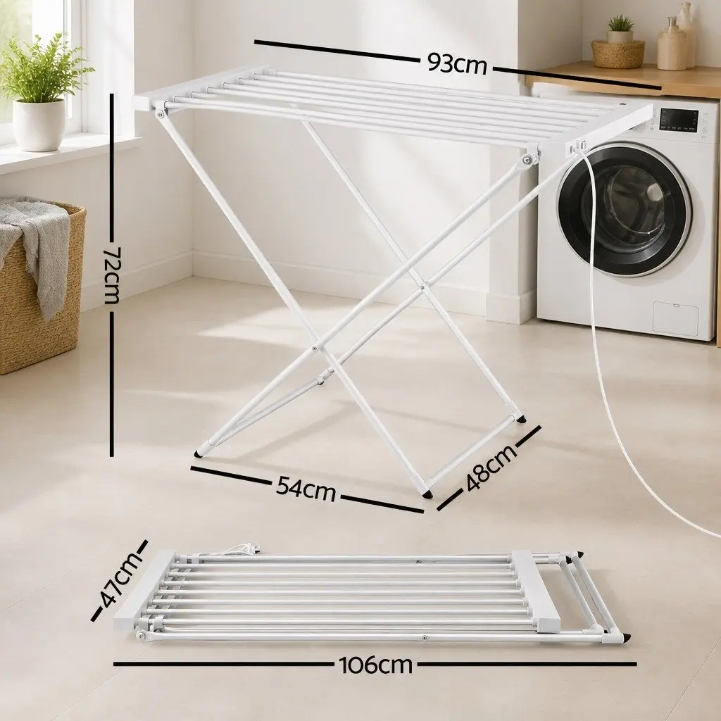 Silver Foldable Heated Towel Rail Electric Clothes Airer