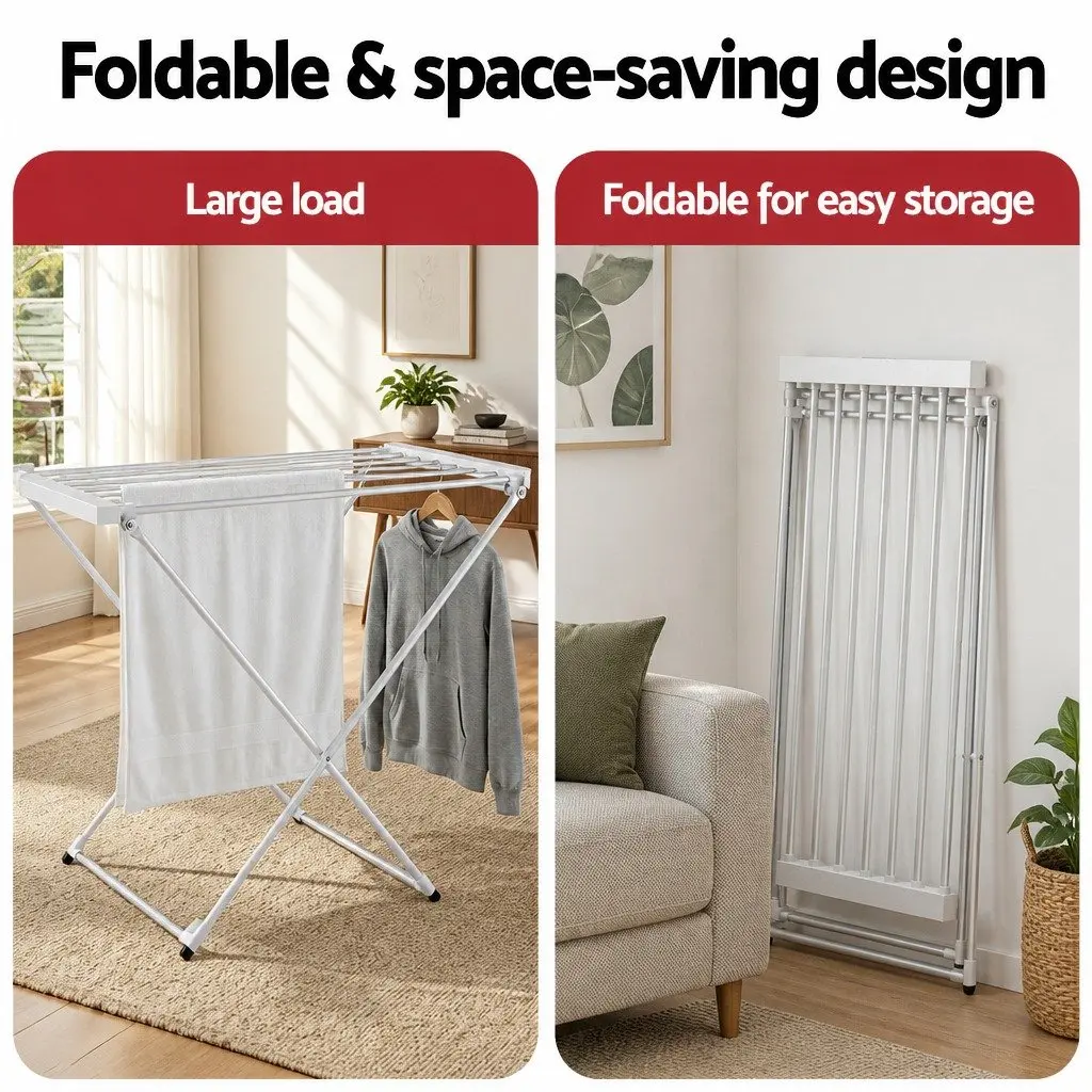 Silver Foldable Heated Towel Rail Electric Clothes Airer