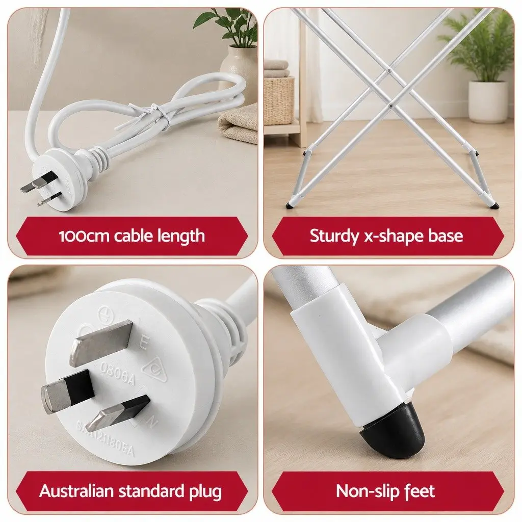 Silver Foldable Heated Towel Rail Electric Clothes Airer