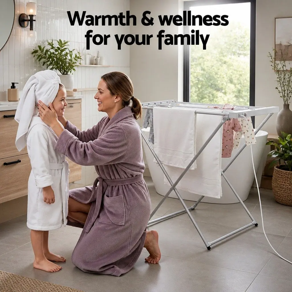 Silver Foldable Heated Towel Rail Electric Clothes Airer