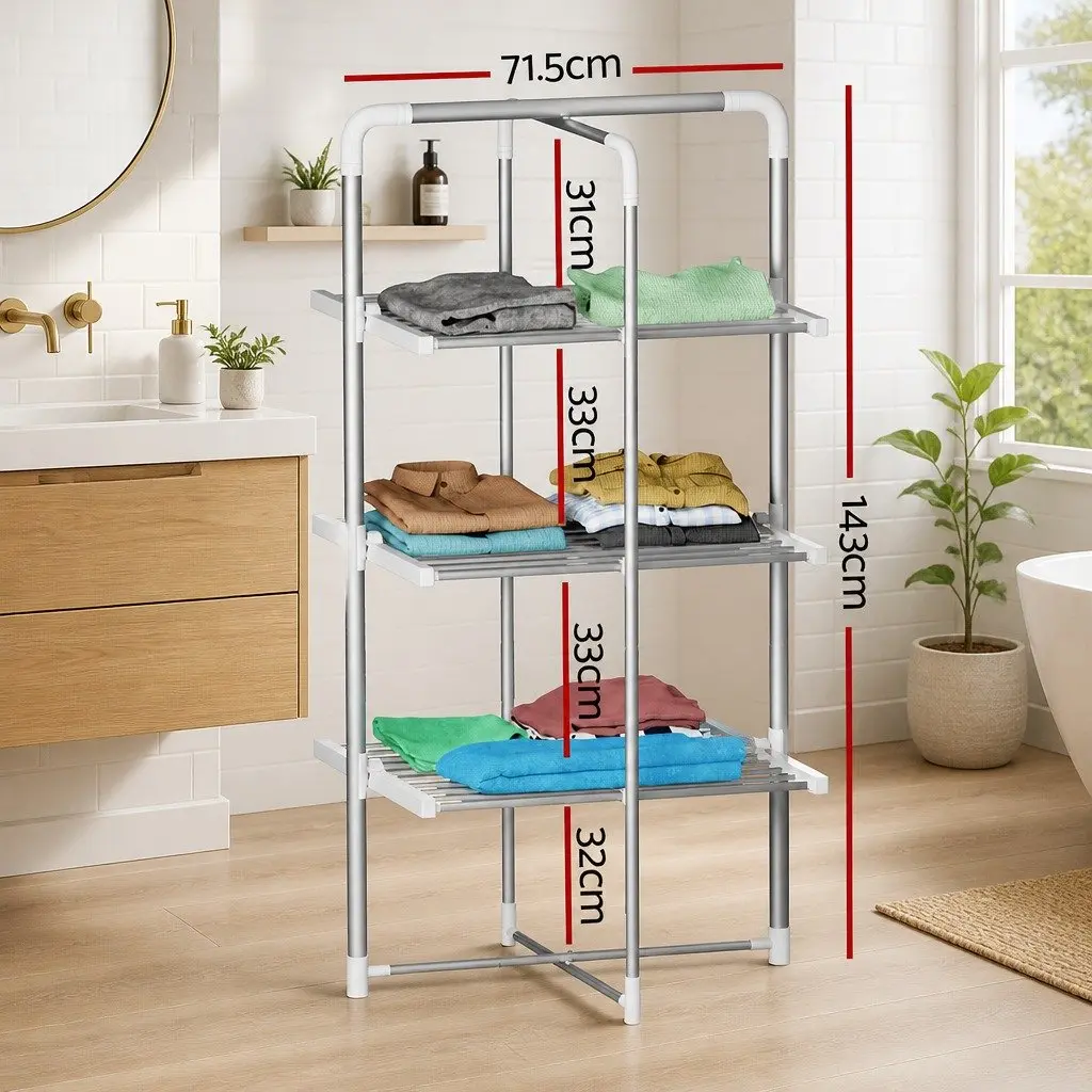 Electric Heated Towel Rail Rack Aluminium 71.5cm x 71.5cm x 143cm Silver