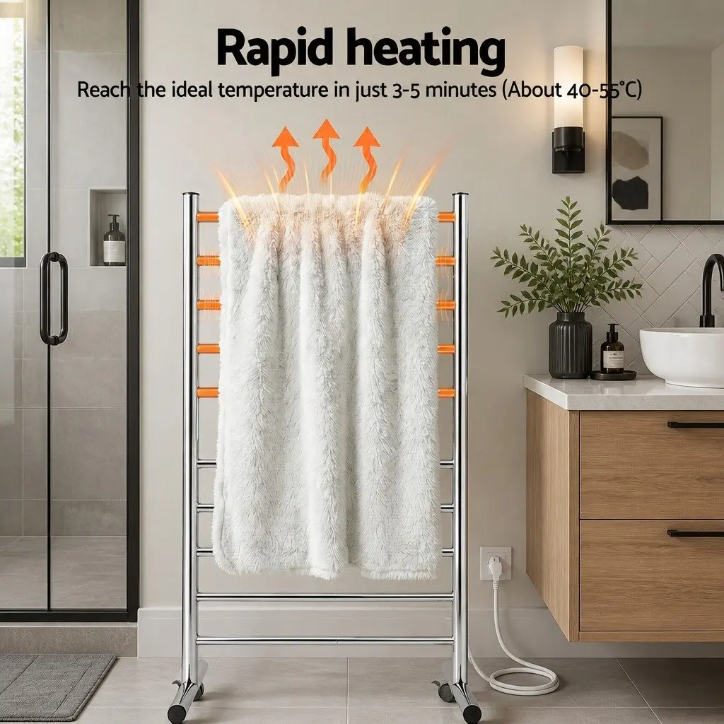 Heated Towel Rail Stainless Steel 10-Bar Freestanding 53cm x 39cm x 98cm Silver