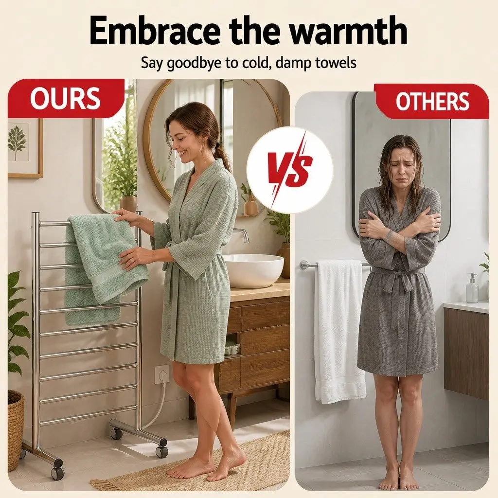 Heated Towel Rail Stainless Steel 10-Bar Freestanding 53cm x 39cm x 98cm Silver