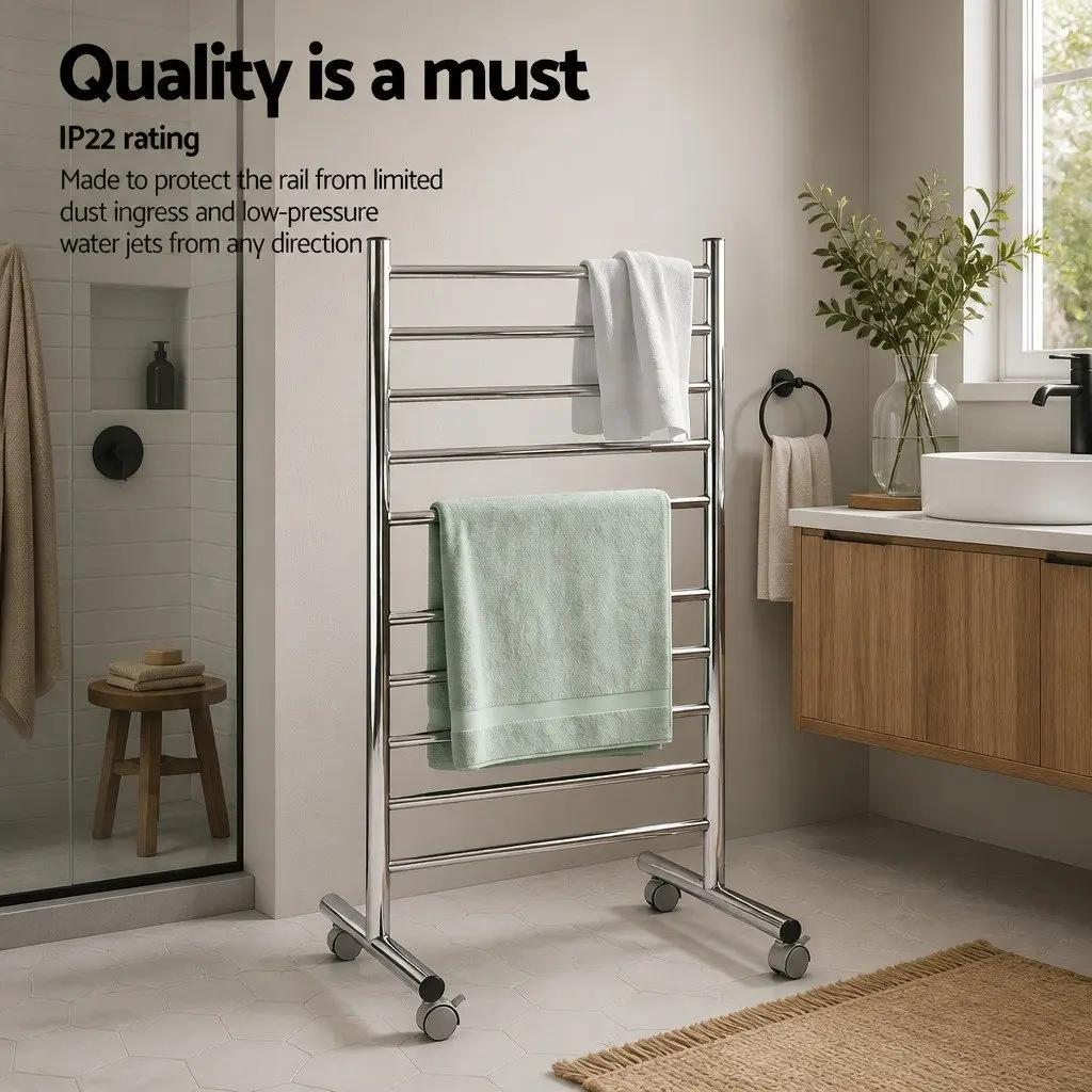 Heated Towel Rail Stainless Steel 10-Bar Freestanding 53cm x 39cm x 98cm Silver