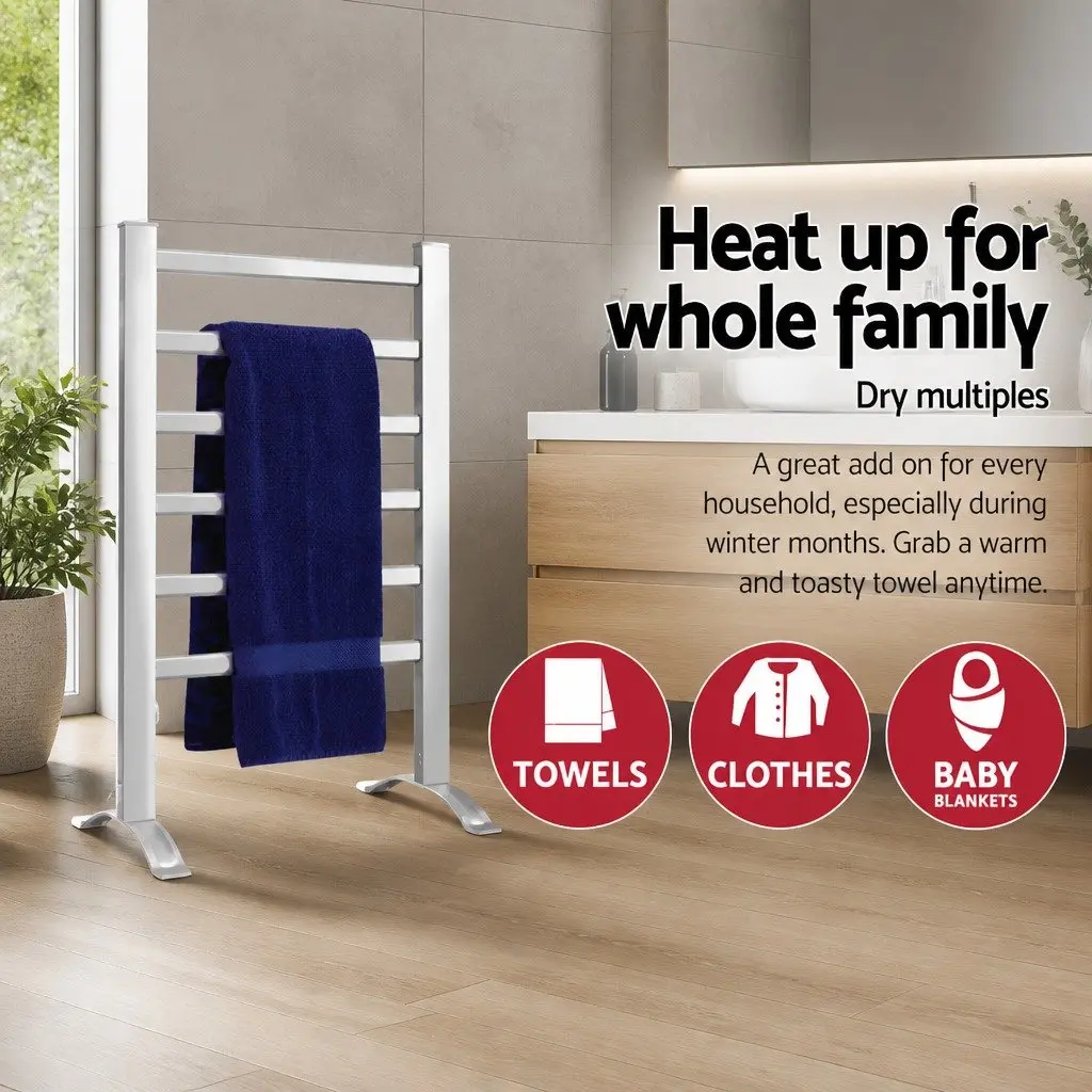 6-Bar Electric Heated Towel Rail with Timer