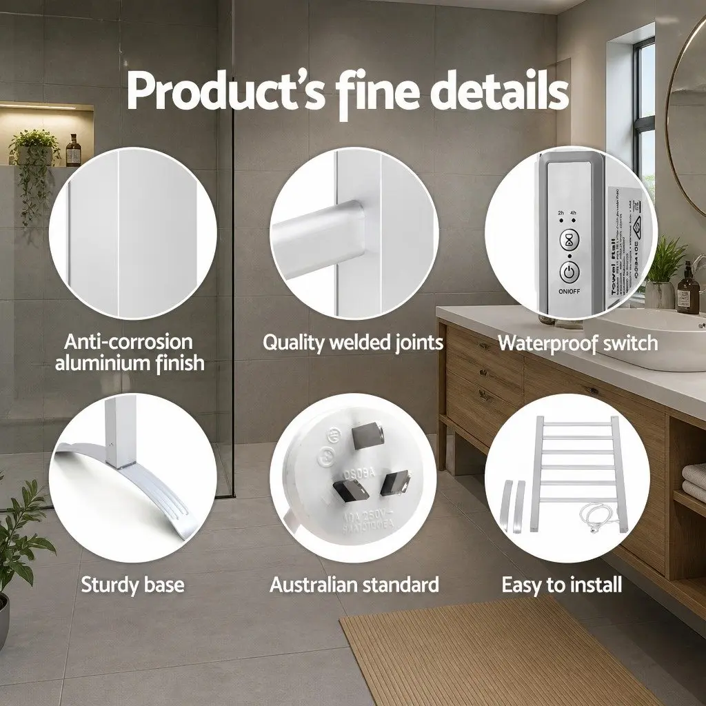6-Bar Electric Heated Towel Rail with Timer