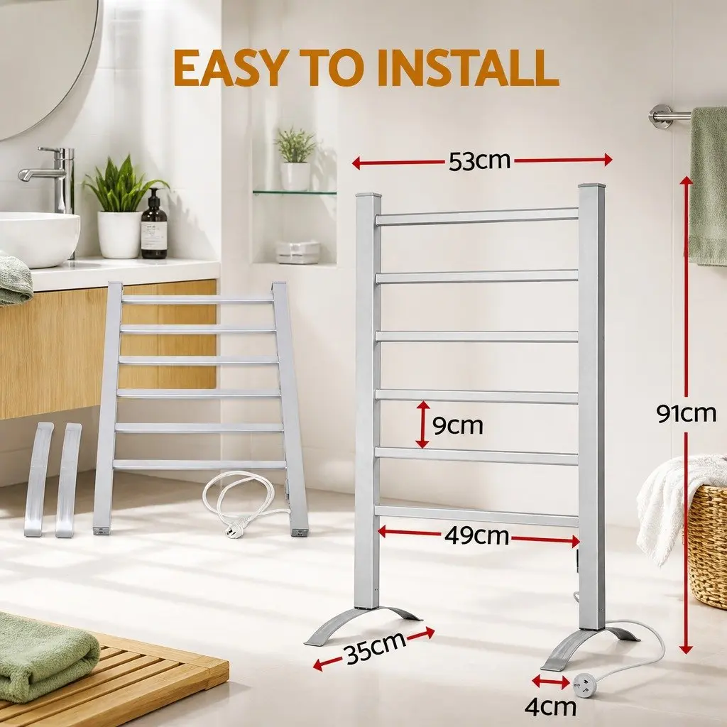 6-Bar Electric Heated Towel Rail with Timer
