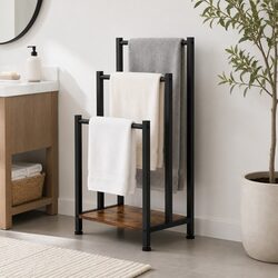 3 Tier Freestanding Towel Rack Black Metal Frame Bathroom Laundry Drying Storage