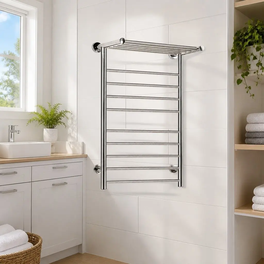 Wall Mounted 14 Bar Electric Towel Rail in Stainless Steel