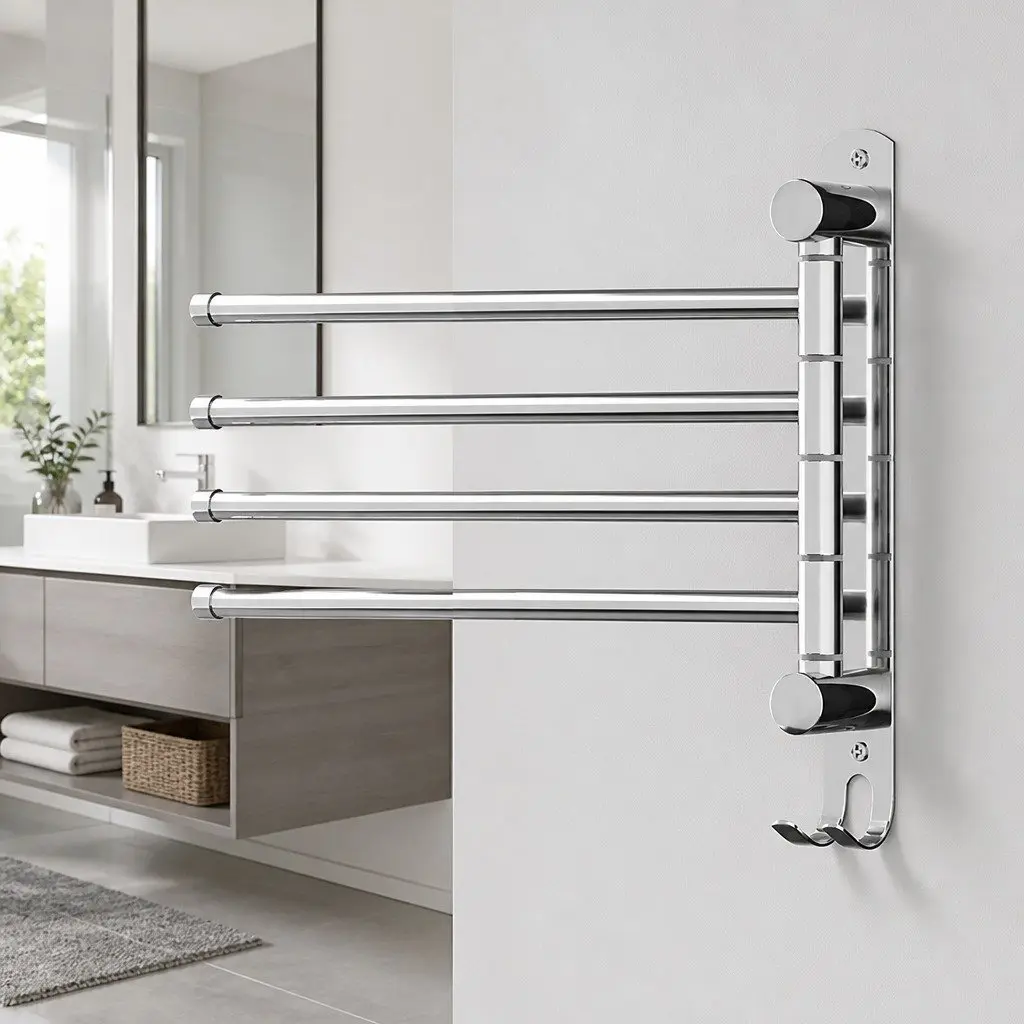 Stainless Steel 4-Bar Towel Rail with Swivel Hooks
