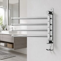 Stainless Steel Towel Rail 4 Bars Swivel Wall Mounted Bathroom Holder Hook