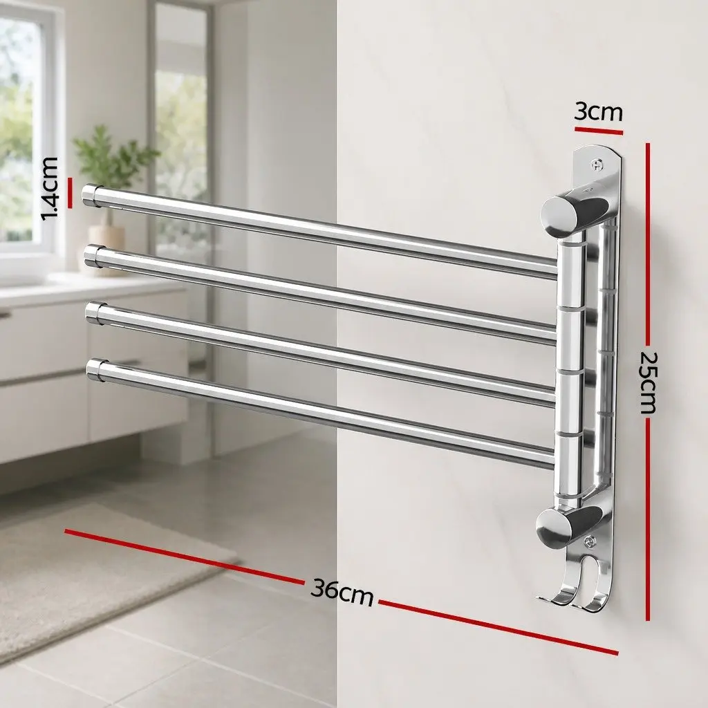 Towel Rack Stainless Steel 4 Bars Wall Mounted Silver