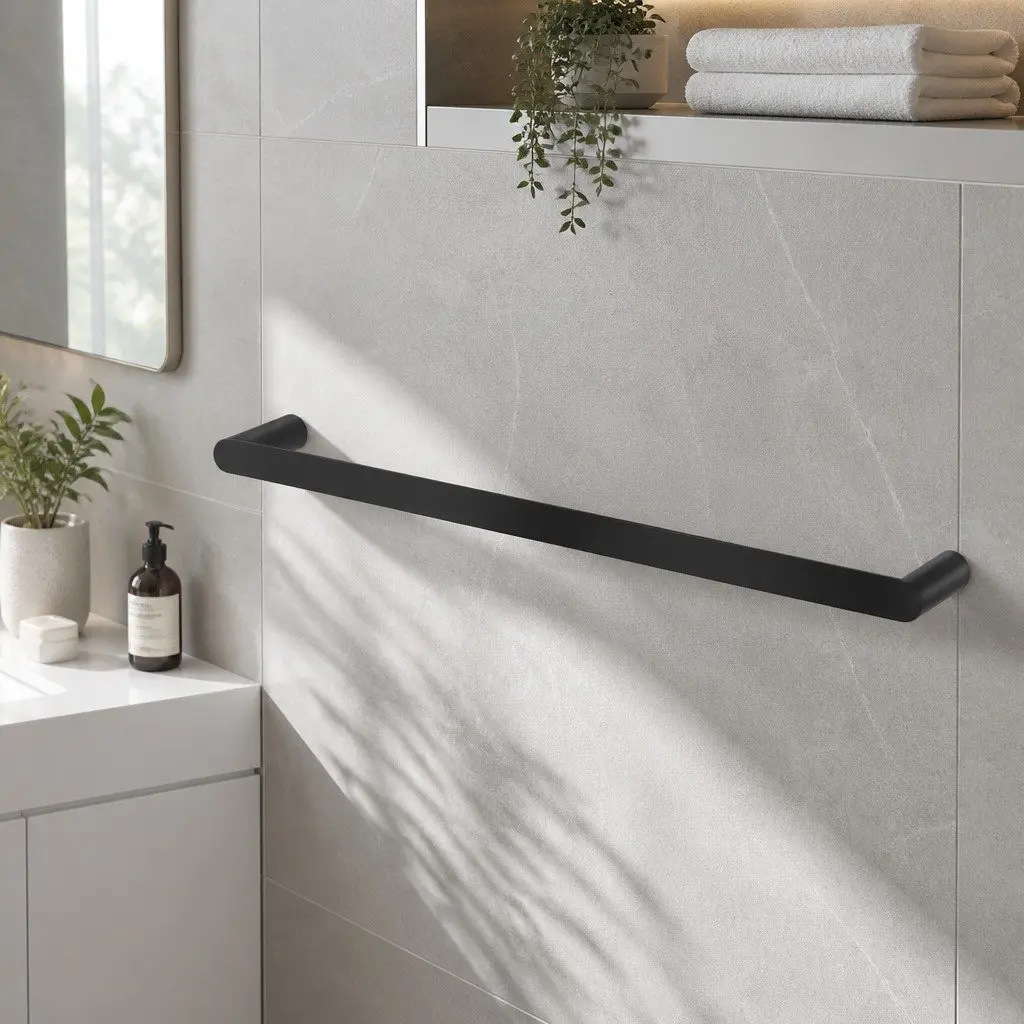 Single Wall Mounted Towel Rail Rack 600mm Black Stainless Steel