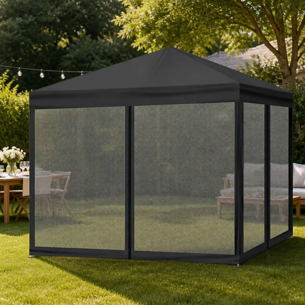Pop Up Gazebo Tent Waterproof 3x3m Steel Frame Black