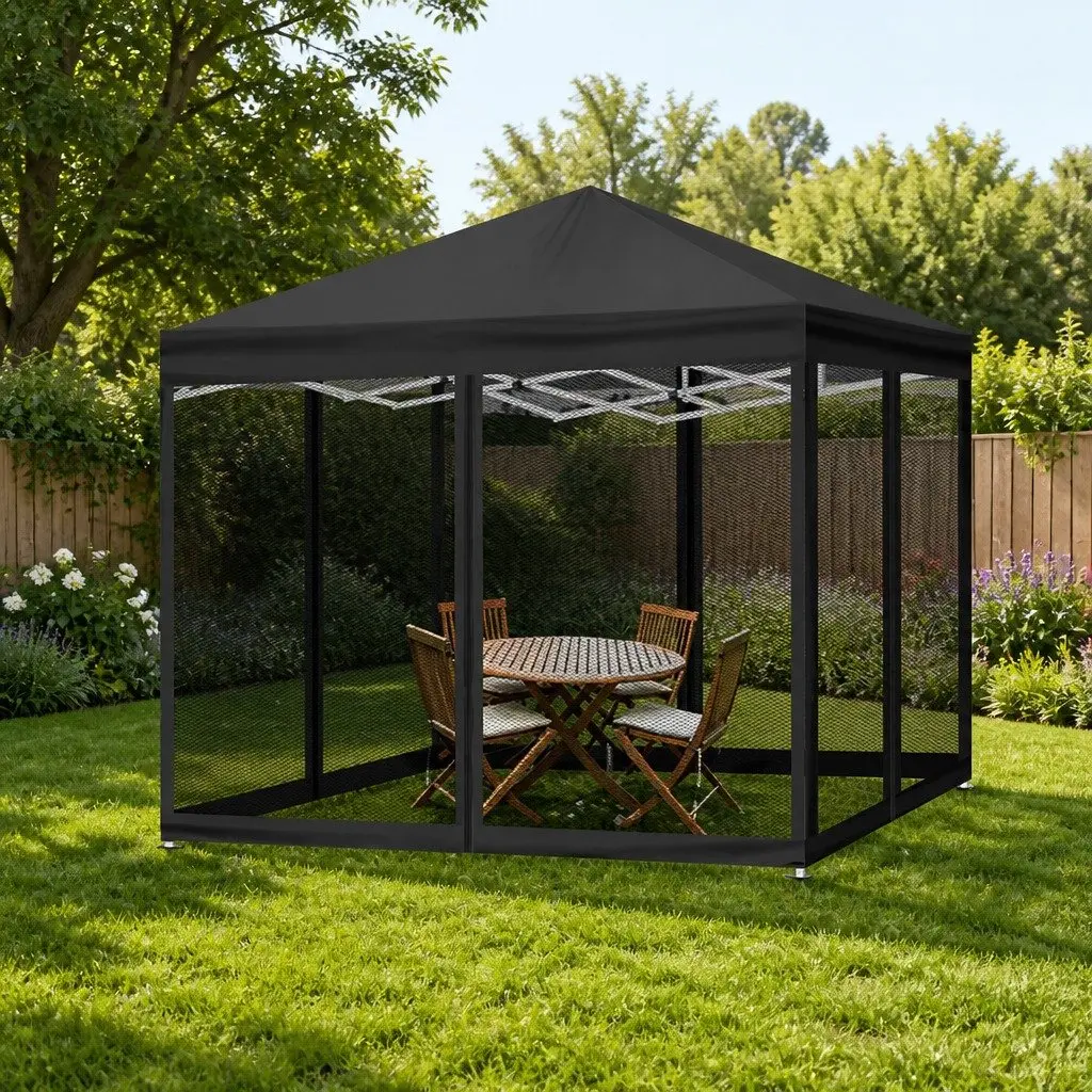 Pop Up Gazebo Tent Waterproof 3x3m Steel Frame Black