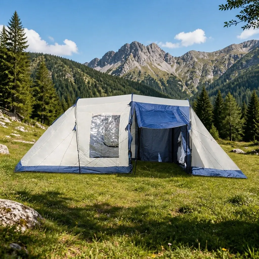 Camping Tent 190T PU Polyester 520cm x 225cm x 195cm Blue 6-8 Person 2 Bedroom Outdoor Hiking Shelter Waterproof