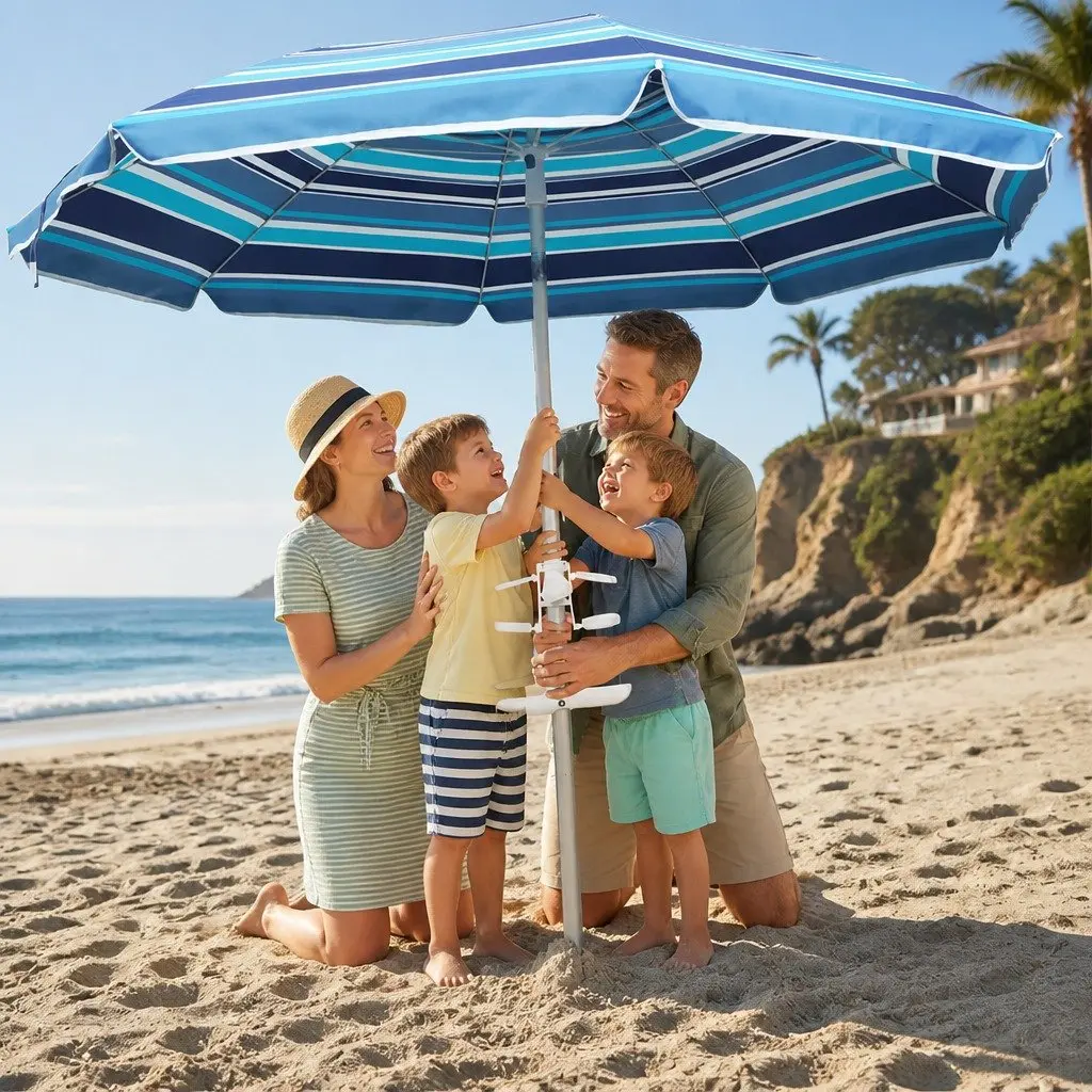 Beach Umbrella 2M Polyester Blue Outdoor Portable UV Protection Camping Garden