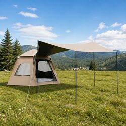 Instant Pop Up Camping Tent 3-4 Person Outdoor Shelter Quick Setup Awning Beige