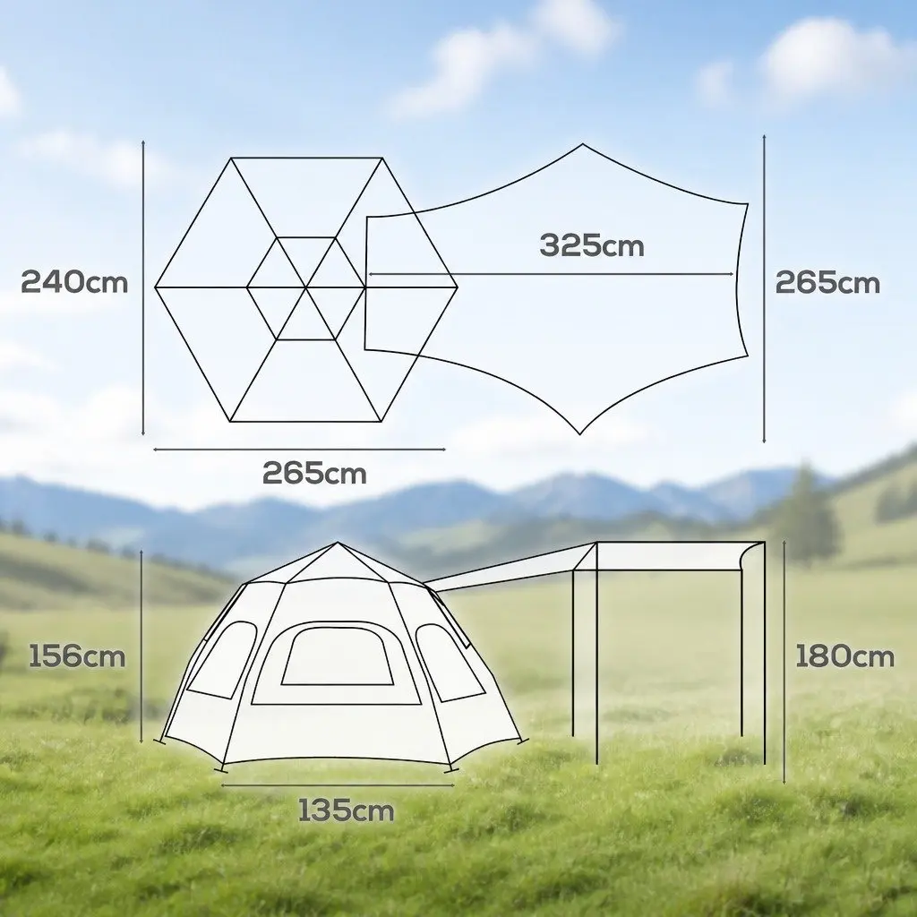 Camping Tent 420D Oxford Cloth 265cm x 240cm x 156cm Beige