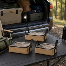 Canvas Storage Bag 3PCS Camping Khaki Heavy Duty Organiser Clear Top Zipper