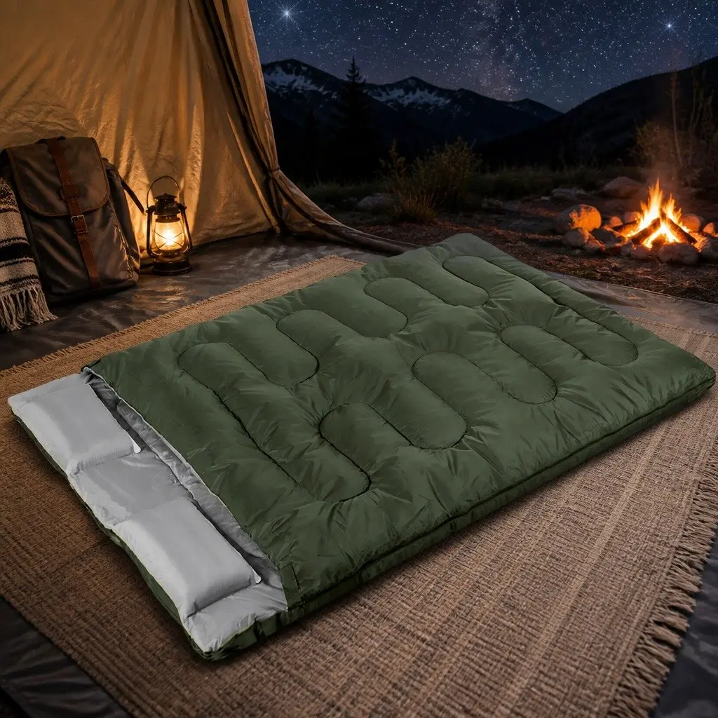 Double Sleeping Bag 220cm x 145cm Army Green