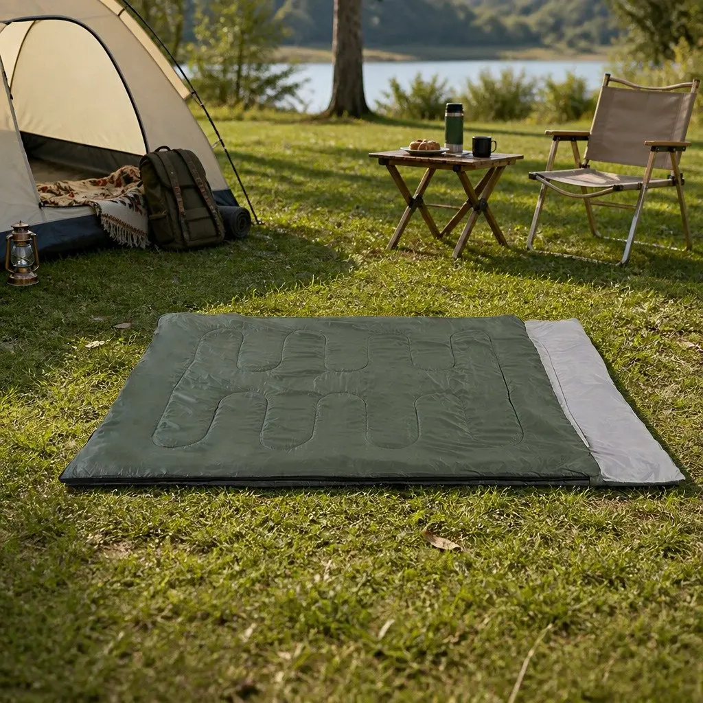 Double Sleeping Bag 220cm x 145cm Army Green
