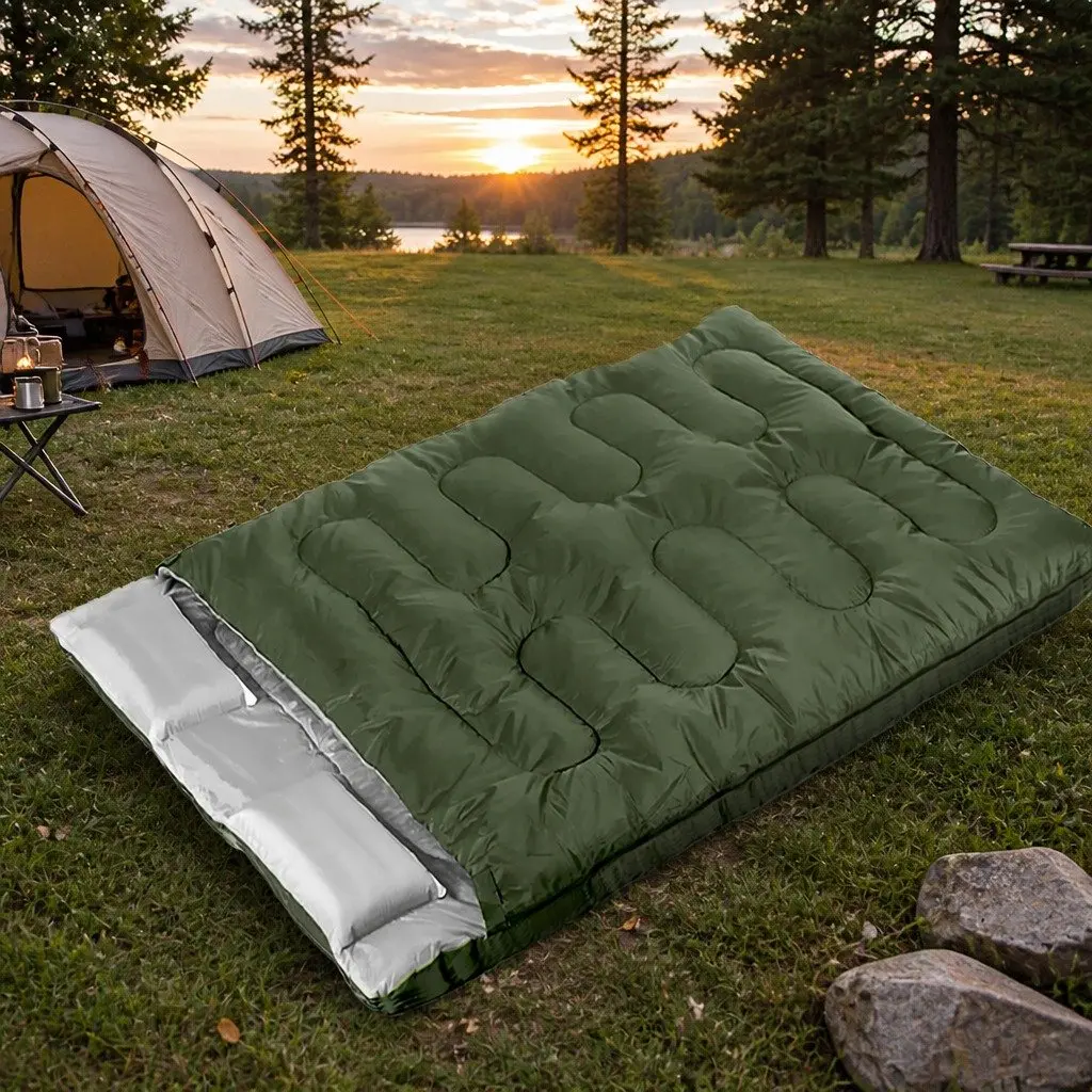 Double Sleeping Bag 220cm x 145cm Army Green