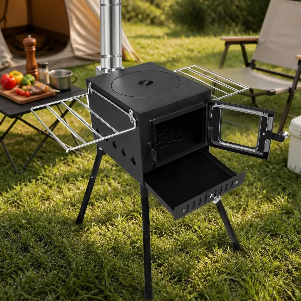 Portable Camping Oven Carbon Steel 55cm x 42cm x 54cm Black