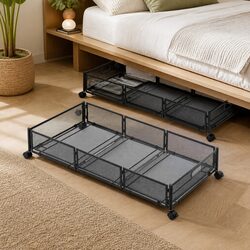 Under Bed Storage Containers Set of 4 Metal Boxes with Wheels Bedroom Organiser