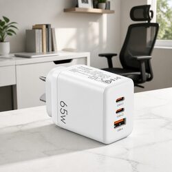Compact 65W USB C Wall Charger with 3 Ports