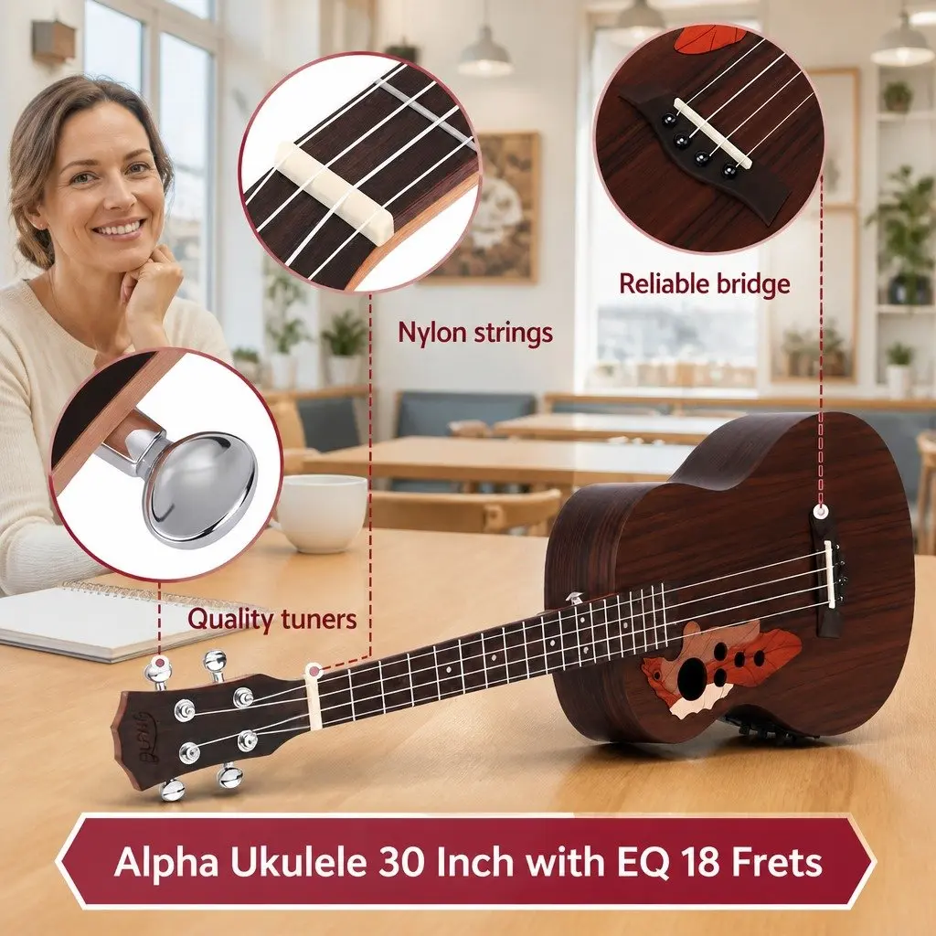 Ukulele 30 Inch Ebony Top 18 Frets Nylon Strings