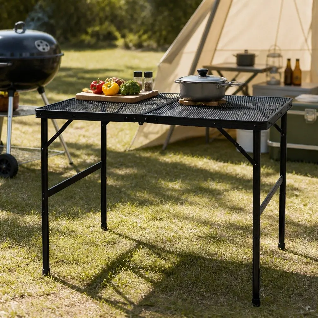 Portable Folding BBQ Grill Table with Adjustable Heights