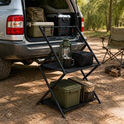 Foldable Camping Storage Shelves 2 Layer with Hooks Portable Outdoor Kitchen