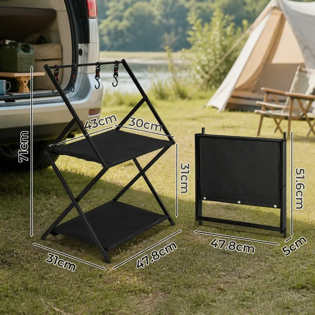Foldable Camping Storage Shelves with Hooks