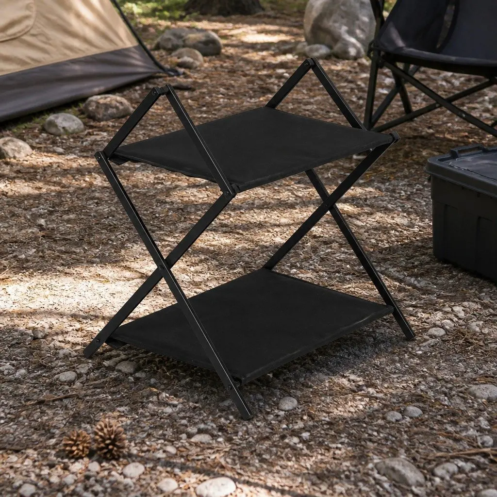 Foldable Camping Storage Shelves with Hooks